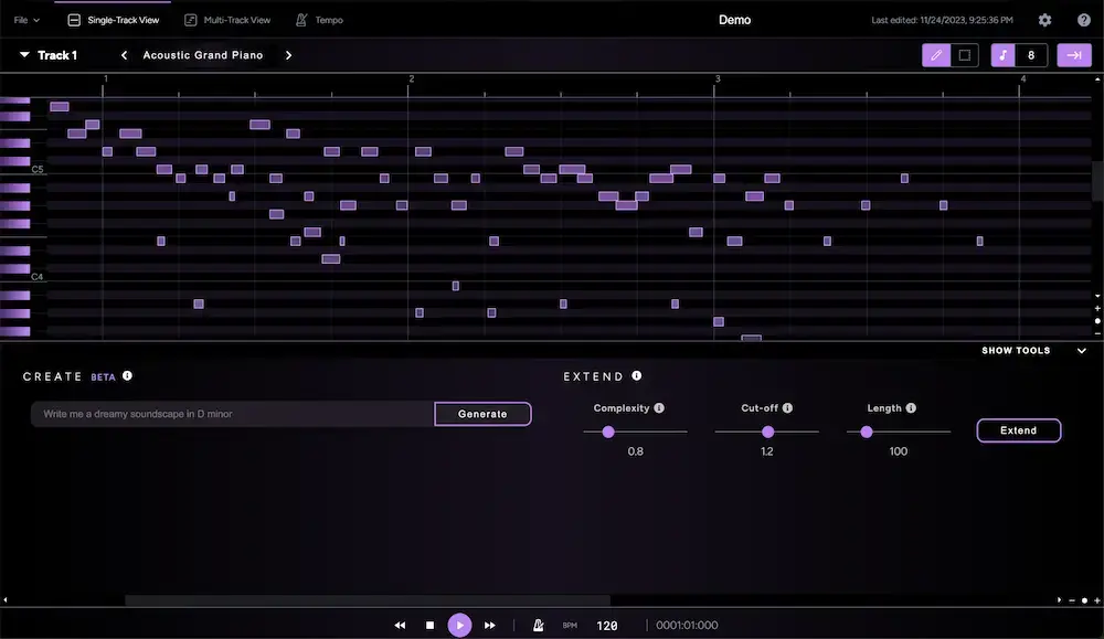 Video showing the Staccato AI Instrument making generative MIDI music